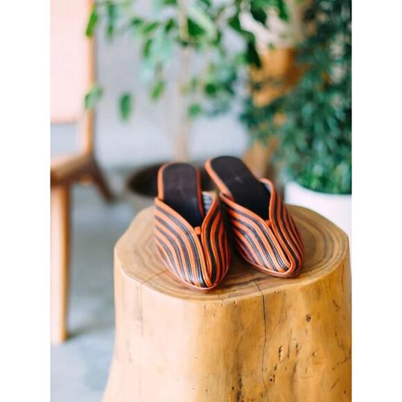Leather Striped Mules Size 39 - Picture 1 of 7